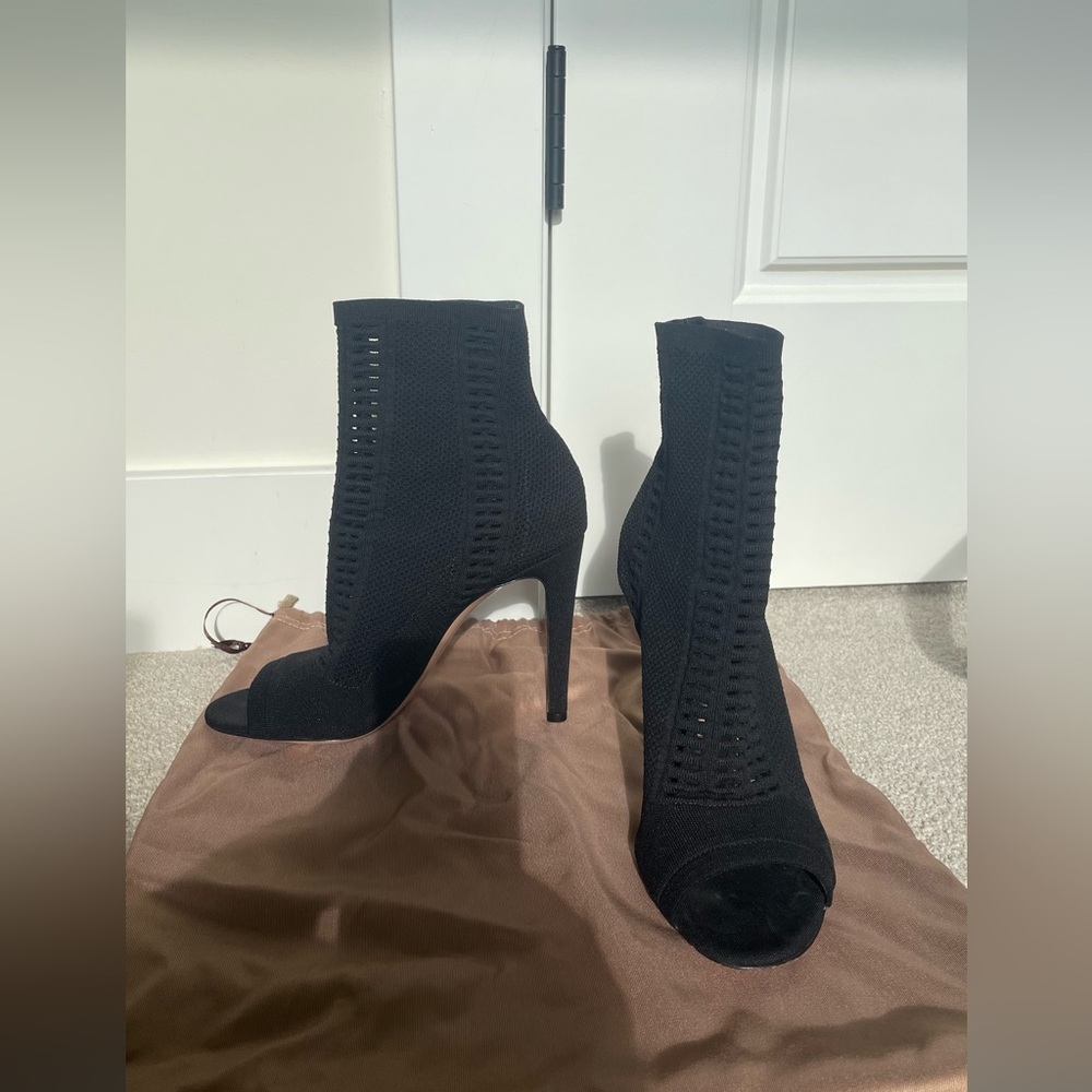 Elegant Black Women's Open Toes Heeled Ankle Boots